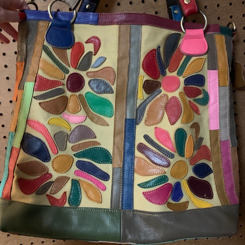 American Leather Boho Patchwork Flower Shoulder B… - image 12